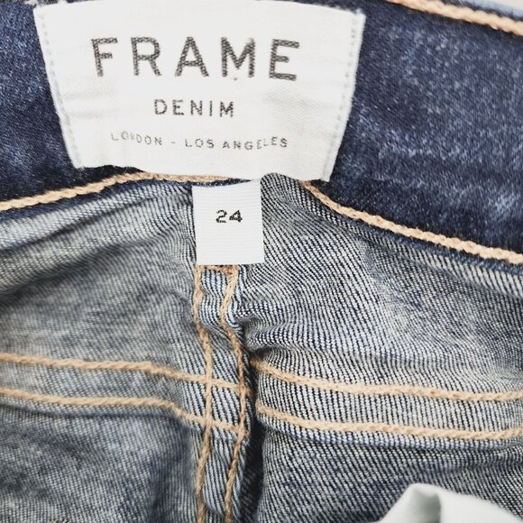 Frame Denim Jeans Le Skinny de Jeanne‎ Women's Size 24 Dark Wash Ankle Slit - Picture 12 of 13